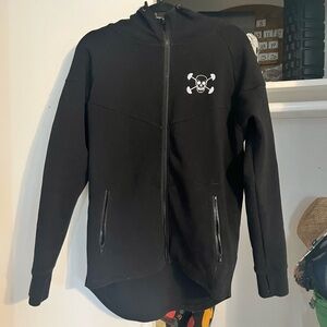 Black Zip-Up Hoodie with Skull Logo